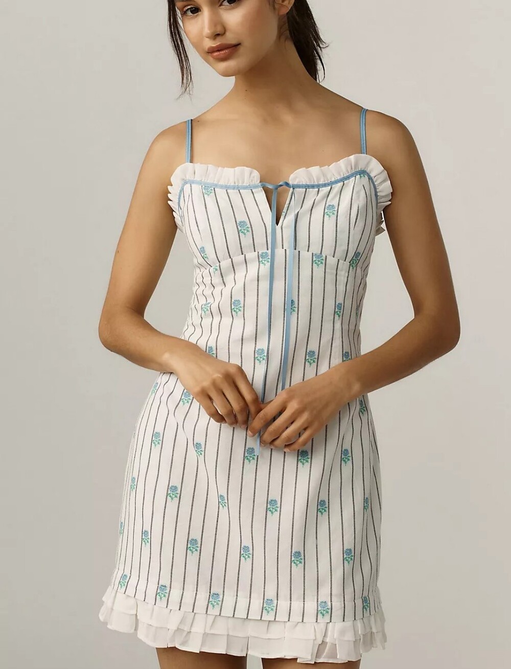 NWT Maeve Sleeveless Jacquard Ruffle-Hem Mini Dress